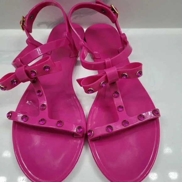 Kate Spade Savannah Hot Pink Rhinestone Jelly Sandals - Picture 5 of 12